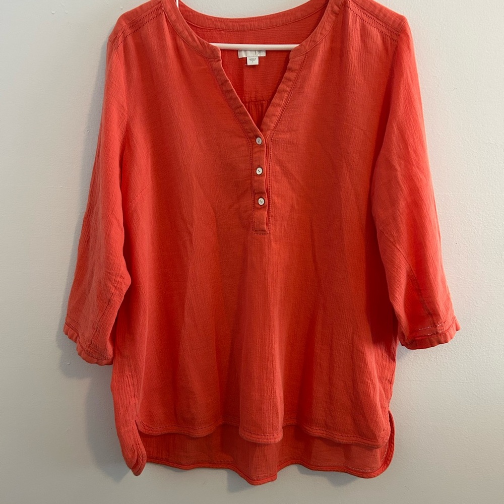 J. Jill Peach 3/4 Sleeve Button V Neck Blouse Shirt